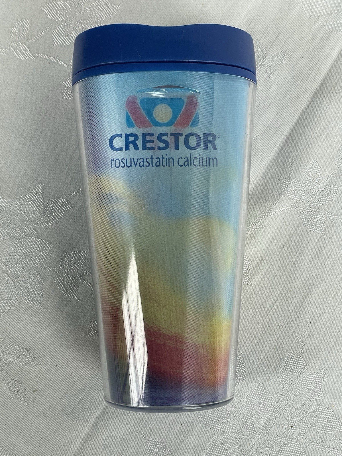 CRESTOR Drug Rep Travel Cup Tumbler Mug Lenticular Logo Pharmaceutical USA Made