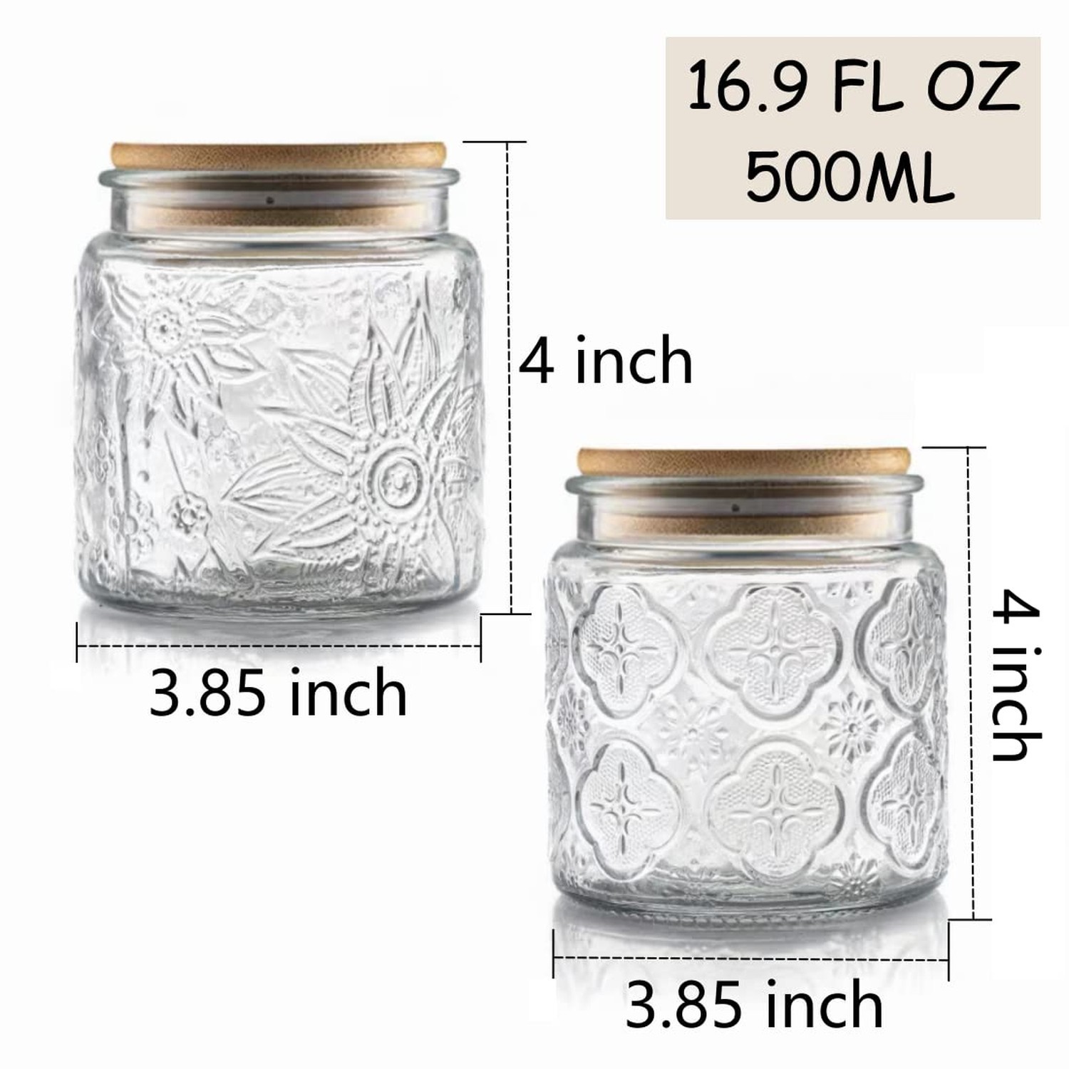 ANSQU Set of 4 Vintage Glass Airtight Storage Jars, 17 FL OZ Glass Storage Co…