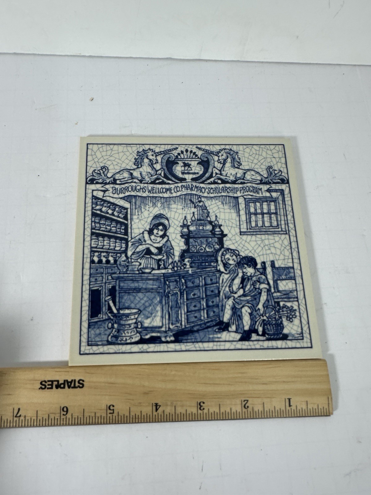 Vintage Blue Delft Tile Uroscopy Pharmacy Scholarship Program Apothecary 2 READ