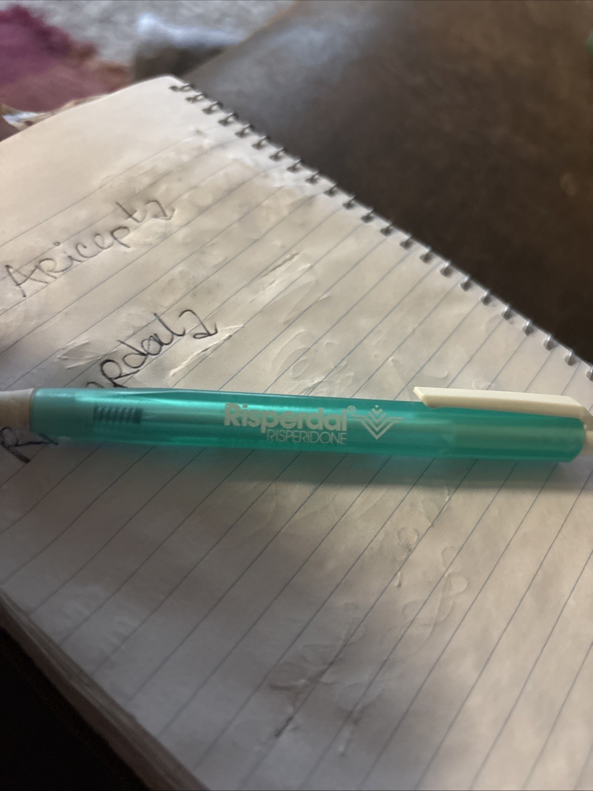 Risperdal Risperidone Pharmaceutical Ballpoint Pen. Teal triangle. Working