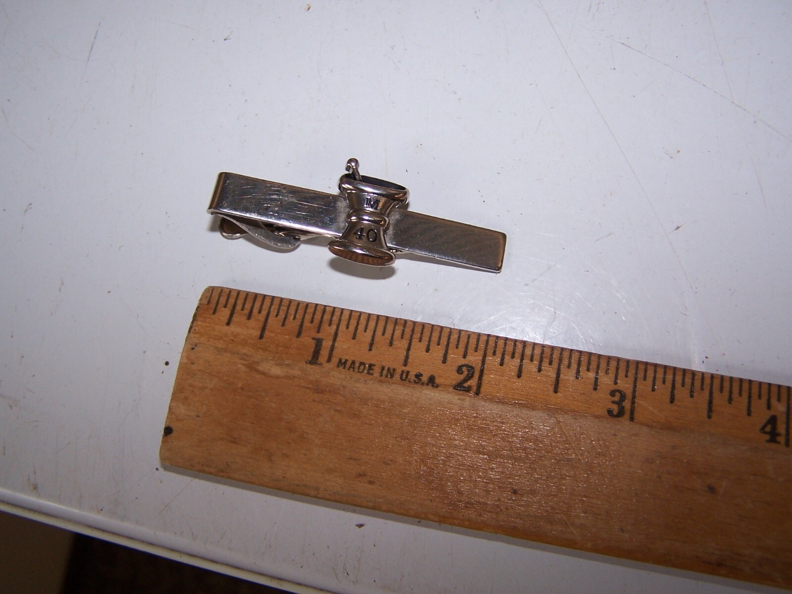 Vintage PHARMACY PHARMACIST PHARMACEUTICAL Motor & Pestle Tie Clip Clasp