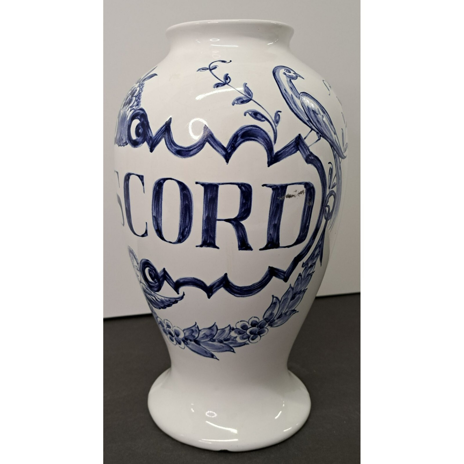 Vintage 1989 Lilly Apothecary DIASCORD Opium Portugal White Vase w/Blue
