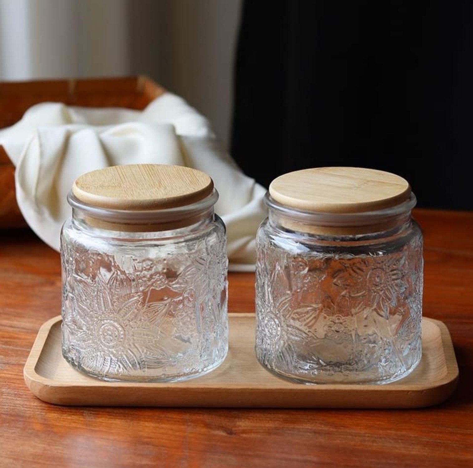 ANSQU Set of 4 Vintage Glass Airtight Storage Jars, 17 FL OZ Glass Storage Co…