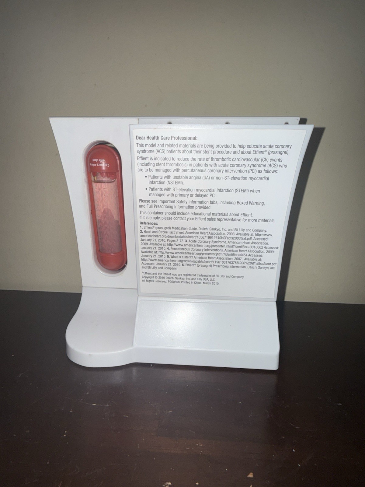 Vintage Effient Prasugrel Medical Display Stent Model Promo Rare