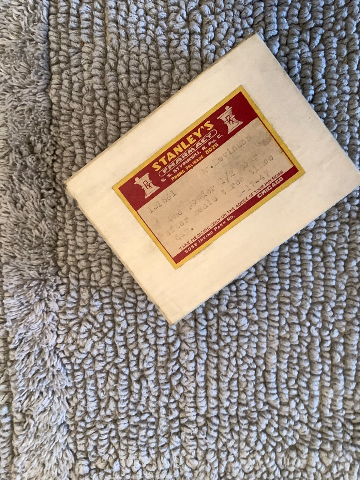 Vintage 1947 Apothecary Drug Box Ephemera Stanley’s Pharmacy Chicago IL