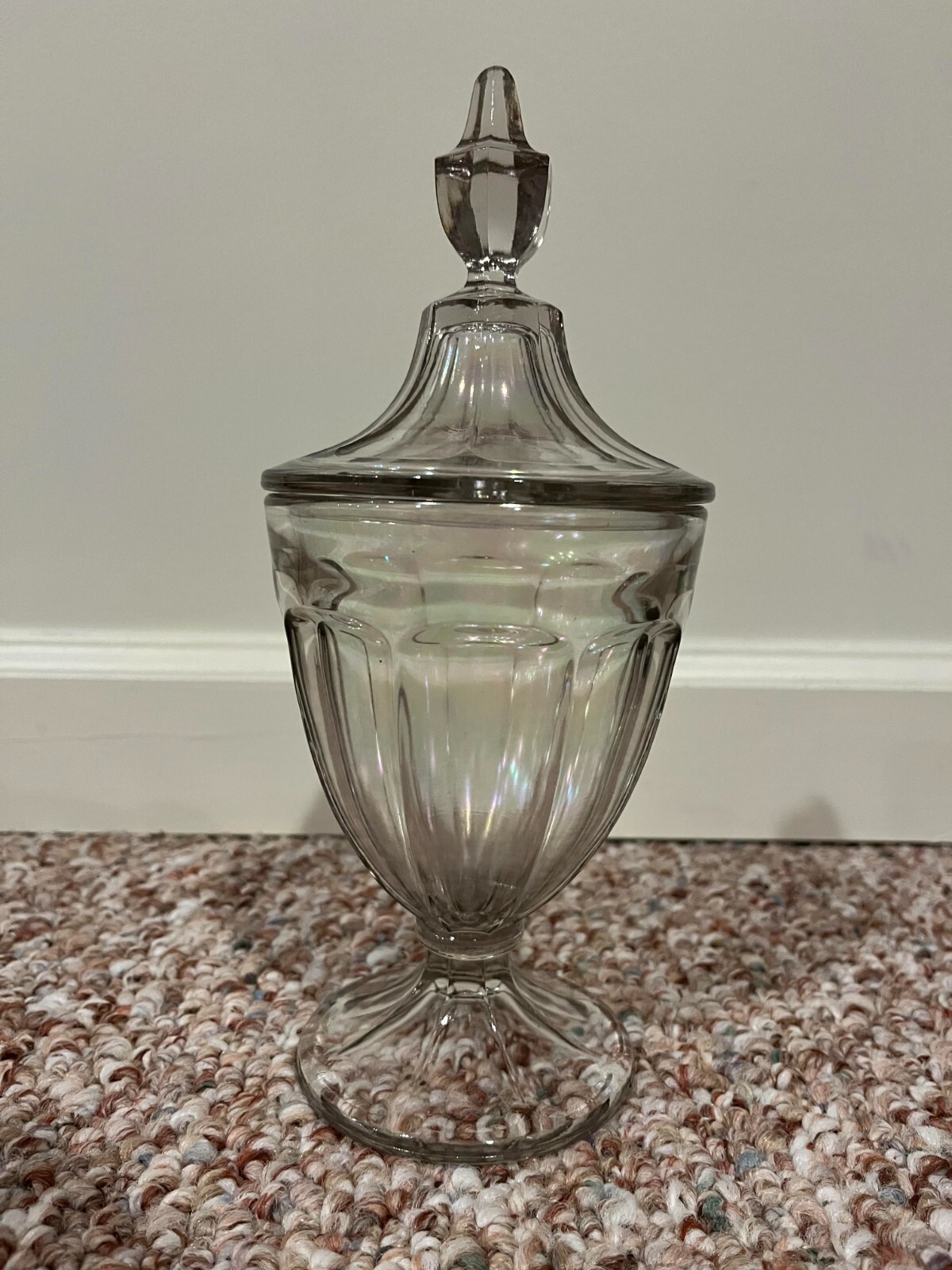 Apothecary/Candy Lidded Jar – Iridescent Glass with Pink, Blue, Green, Yellow