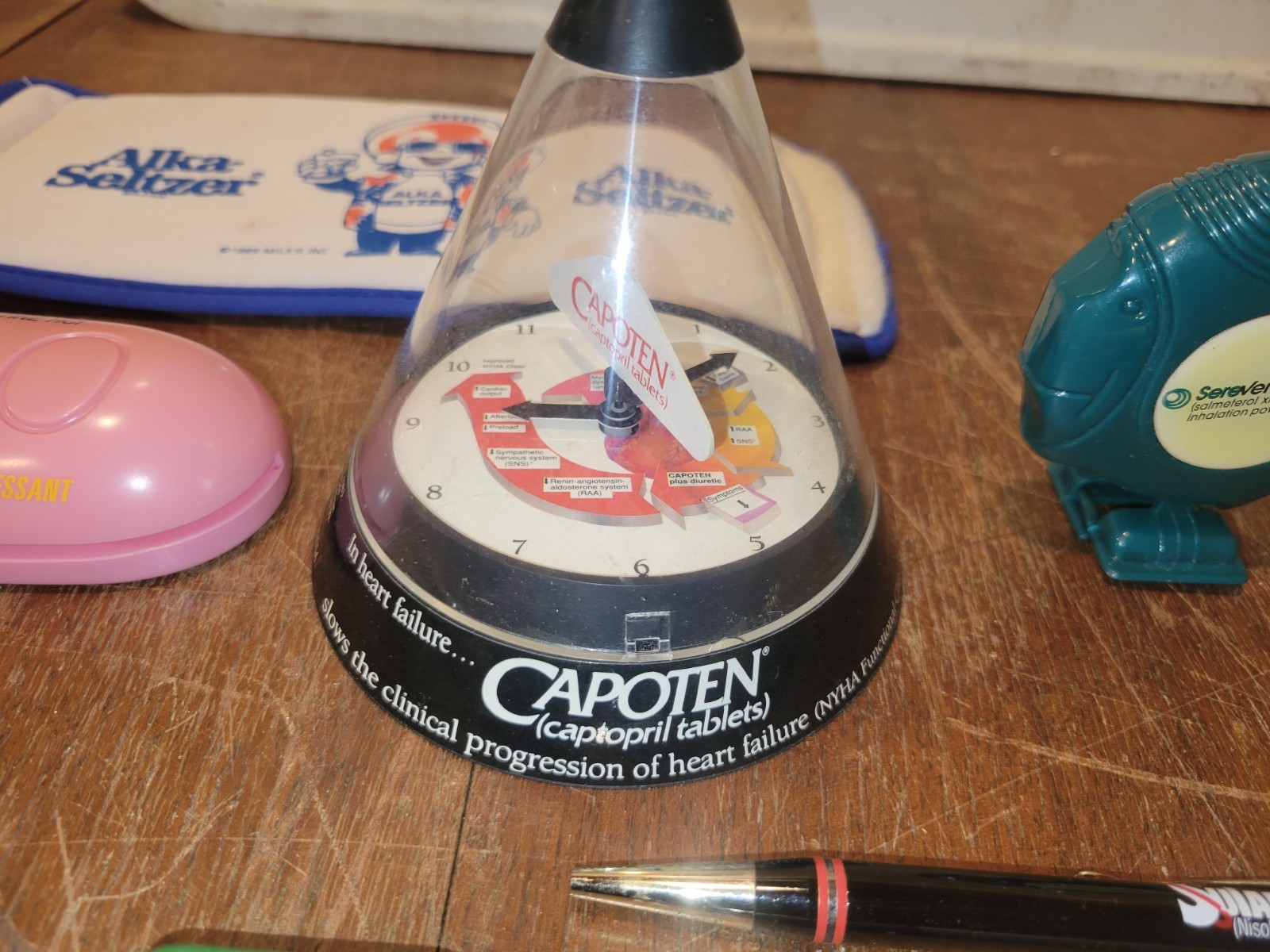 Vtg Drug Rep Pharmaceutical Pens Serevent Capoten Clock Medical Advertising More
