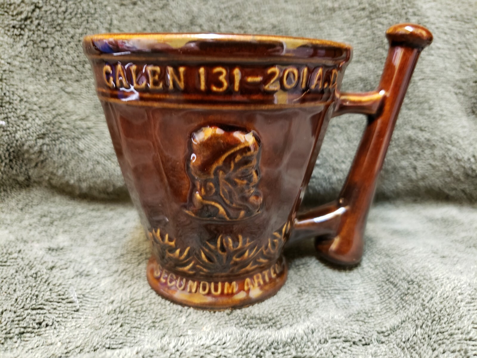 Schering Rx Galen 131-201 AD Coffee Tea Mug Cup Brown Mortar Pestle Ceramic