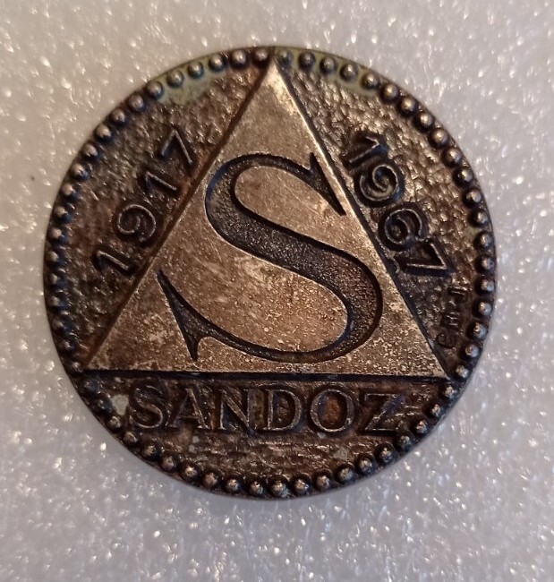 SANDOZ Pharmaceutical coin token pin badge LSD Albert Hofmann rare
