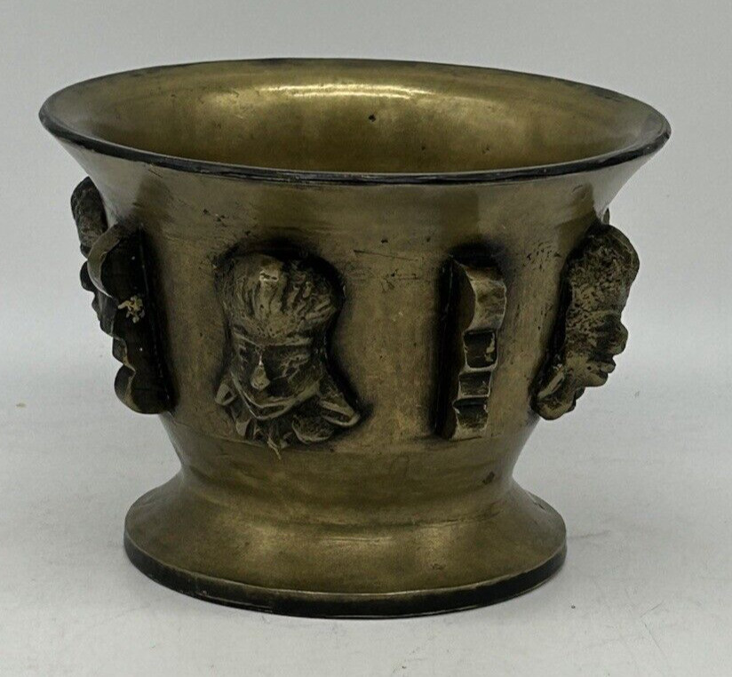 Brass Mortar & Pestle, 4 Faces, Made in Spain, 3 3/8″ Height, Heavy