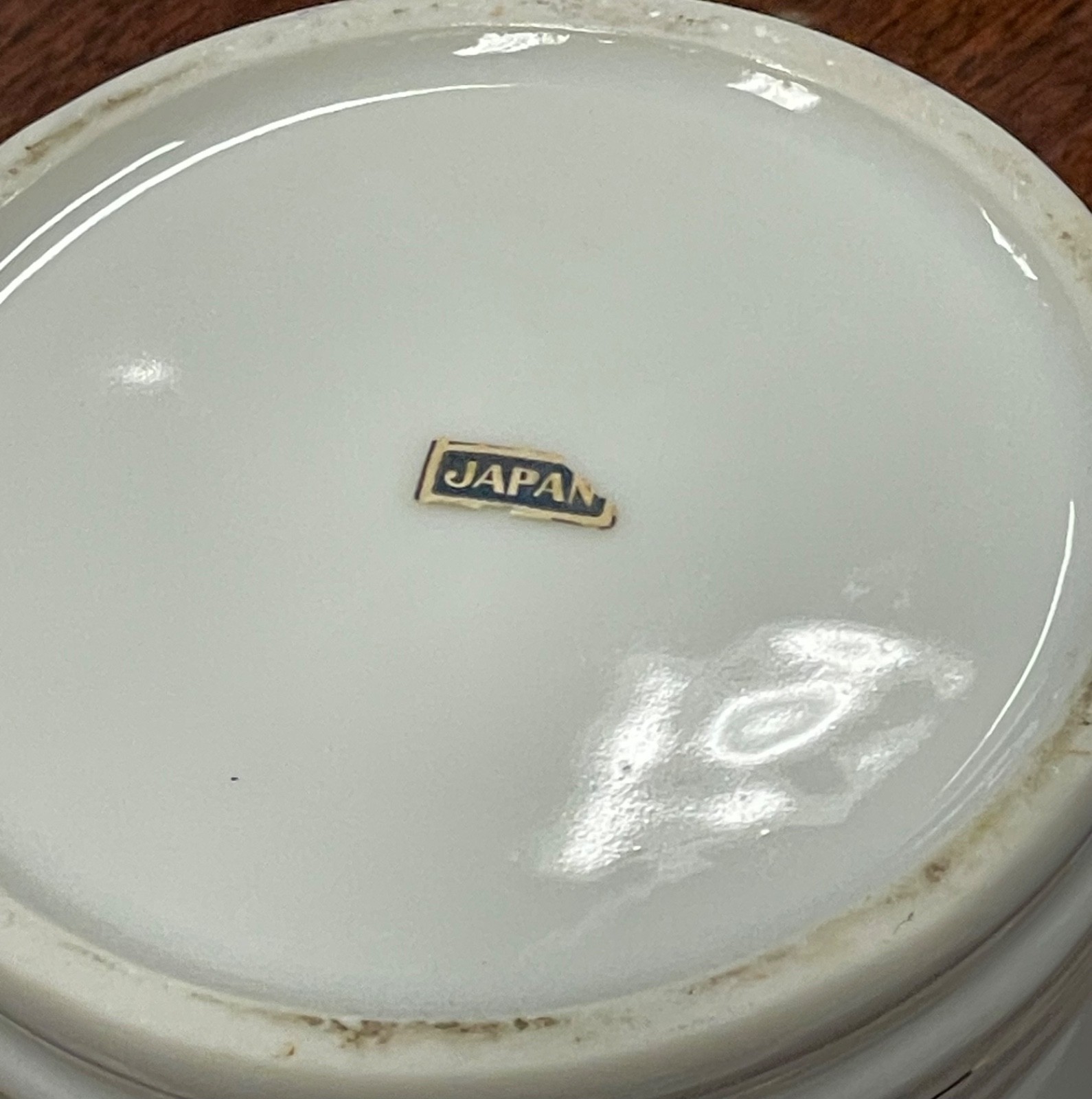 Pair Vintage Porcelain Apothecary Jar Latin Pulvis & Salsus Gold Rim DOM Japan