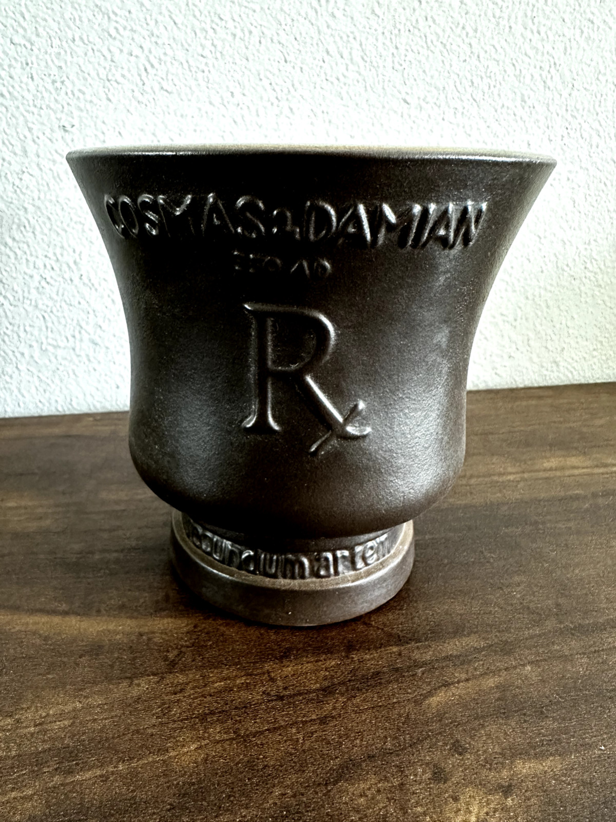 Schering Cosmas & Damian Brown Ceramic Mortar Coricidin *No Pestle*