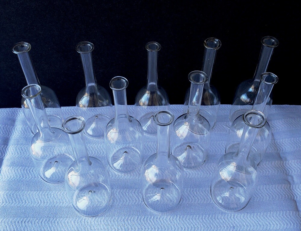 Set of 12 Vintage Hand Blown Mini Apothecary Laboratory Beakers Bottles