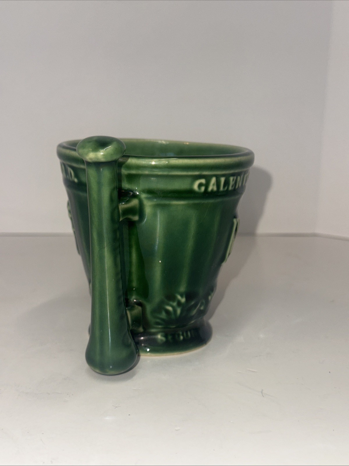 Vintage McCoy Schering Coricidin Pharmacy RX Green Ceramic Apothecary Mortar Mug