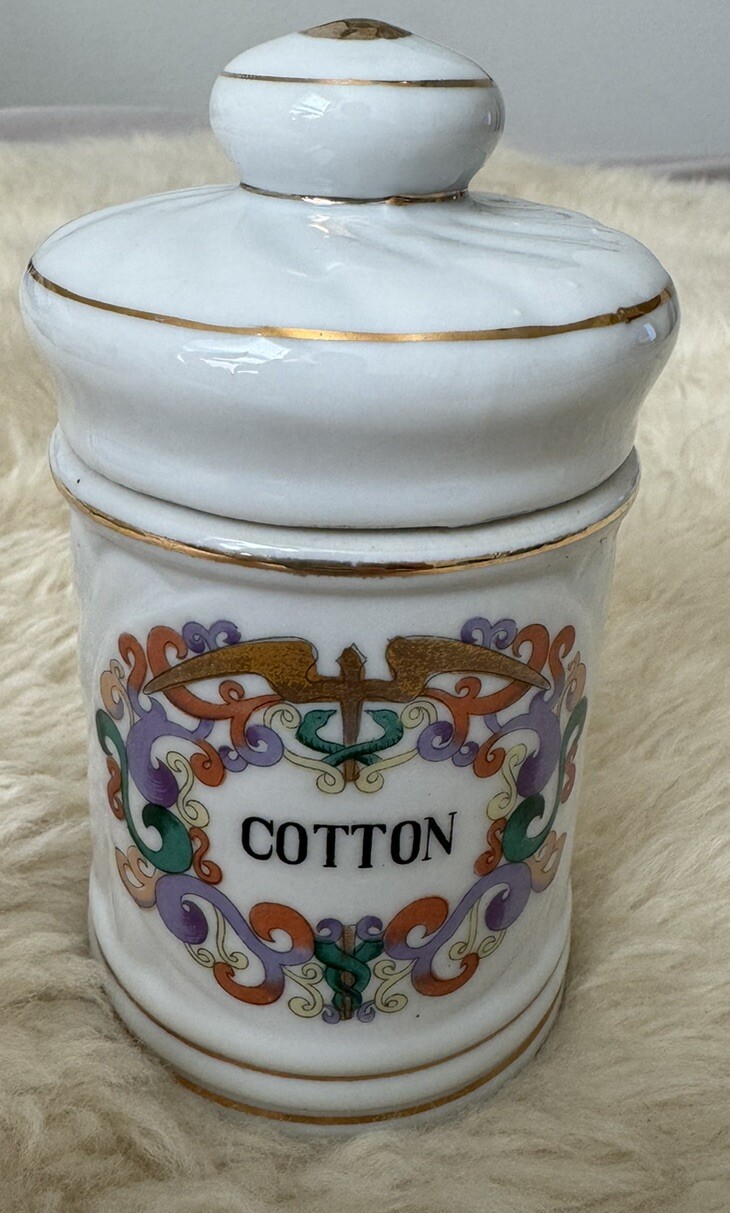 Vintage Porcelain FRENCH APOTHECARY JARS Salts- Cotton -Cologne -Astringent