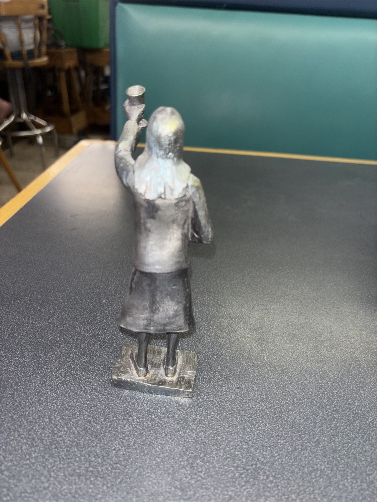 Vintage Handcrafter Pewter PHARMACIST Druggist Statue 6″ Female w Mortar Pestle