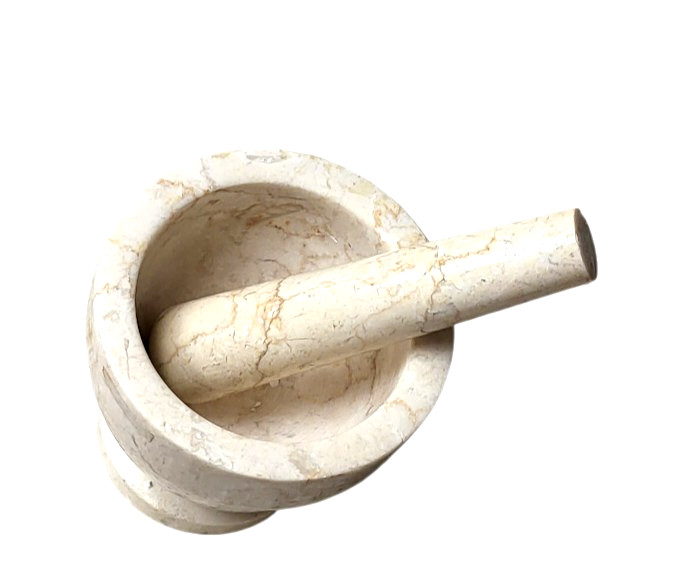 LOT of 2 Vintage 1960s 70s Mortar and Pestle * Italian MARBLE * WOOD 4″ x 4″