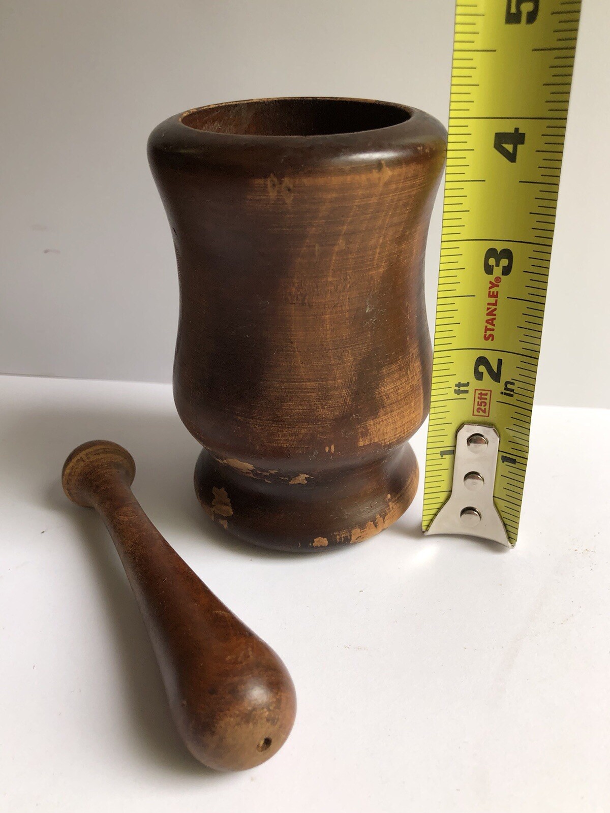 Small Mortar & Pestle 4″ Turned Wood Apothecary Pharmacist Grinder Crusher