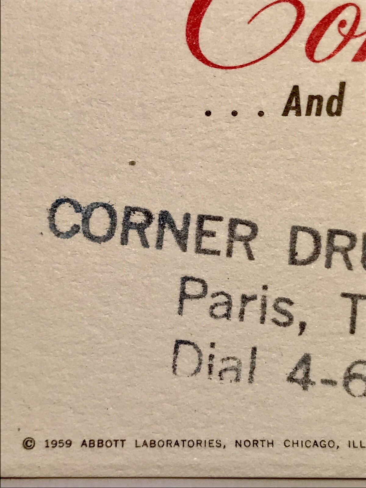 Paris TX Corner Drug Store 1959 Abbott Laboratories Medical Adver