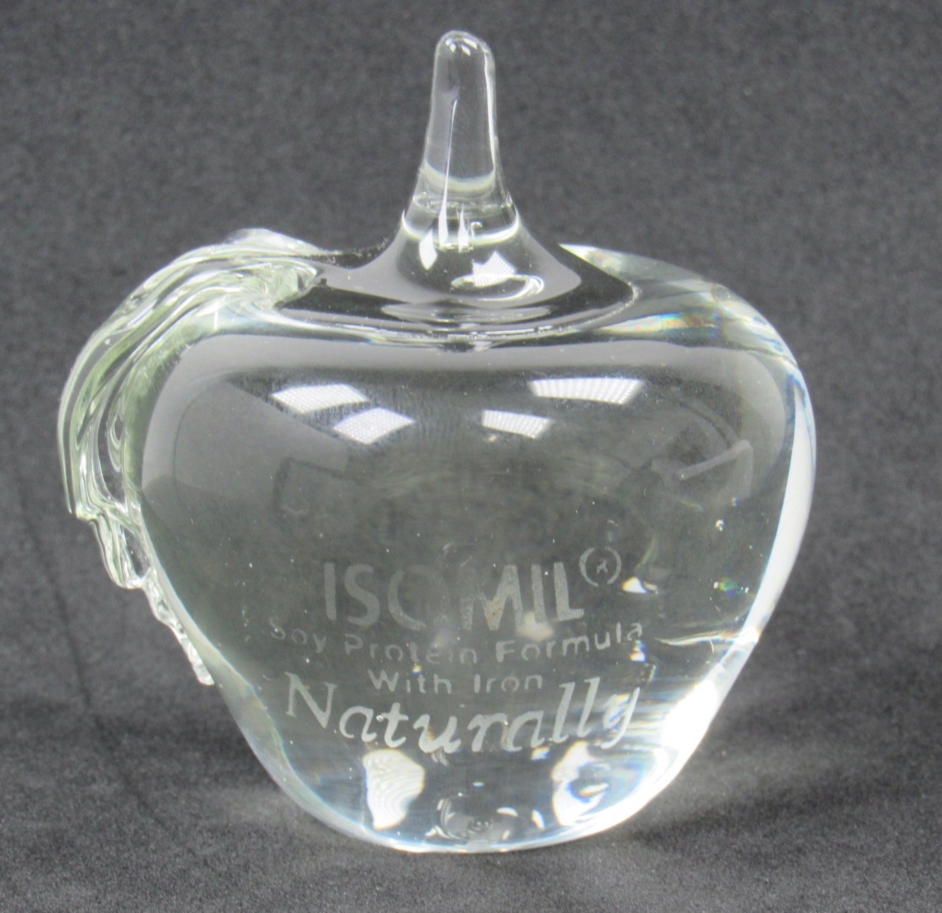 Isomil Glass Apple Shaped Paperweight Drug Rep Pharmaceutical Promo Advertising