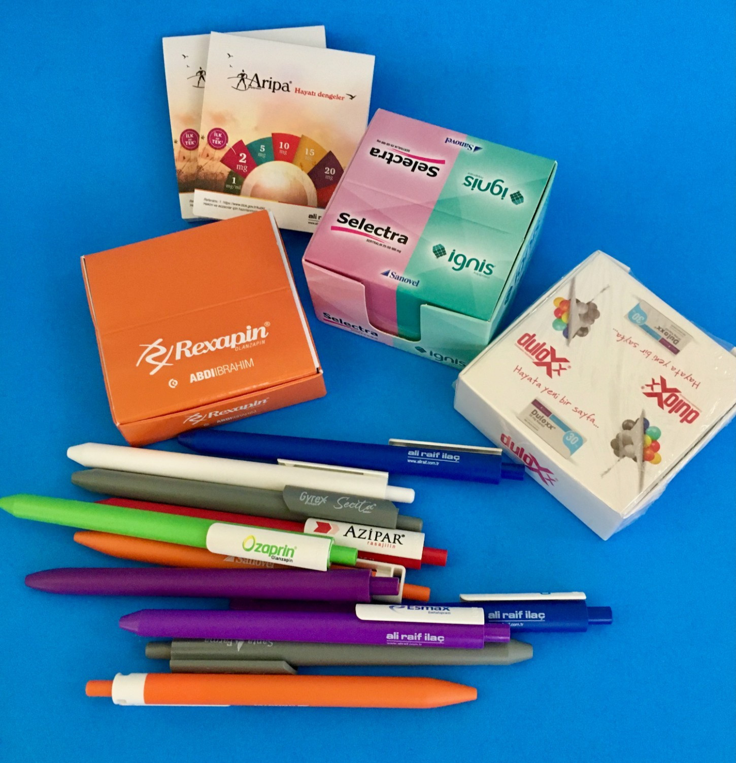 Lot of Pharmaceutical Promo Pens & Paper Pads from Turkey- Aripa, Relixan & More