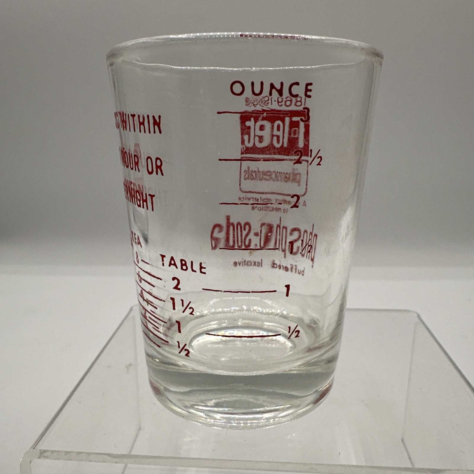 Old Advertising Druggist Dose Glass FLEET Buffered Laxative Phospho Soda