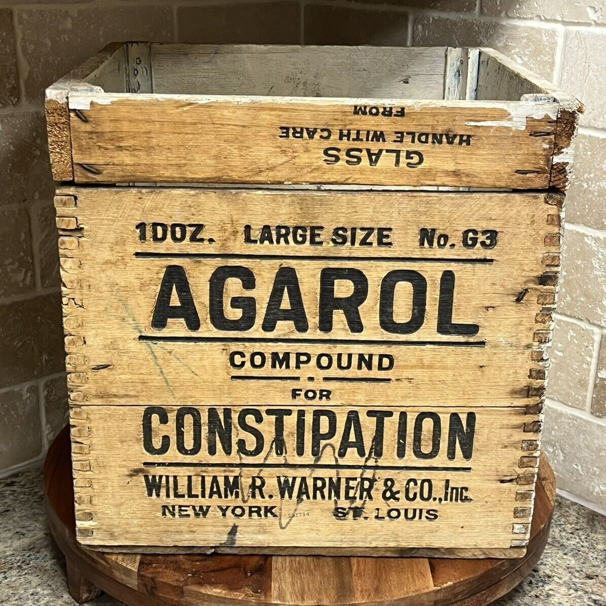 WOOD CRATE AGAROL COMPOUND FOR CONSTIPATION WILLIAM R WARNER & CO ST LOUIS (21A)