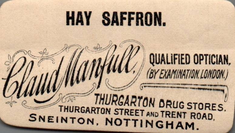 VINTAGE SNEINTON NOTTINGHAM CLAUD MANFULL OPTICIAN THURGARTON DRUG STORES