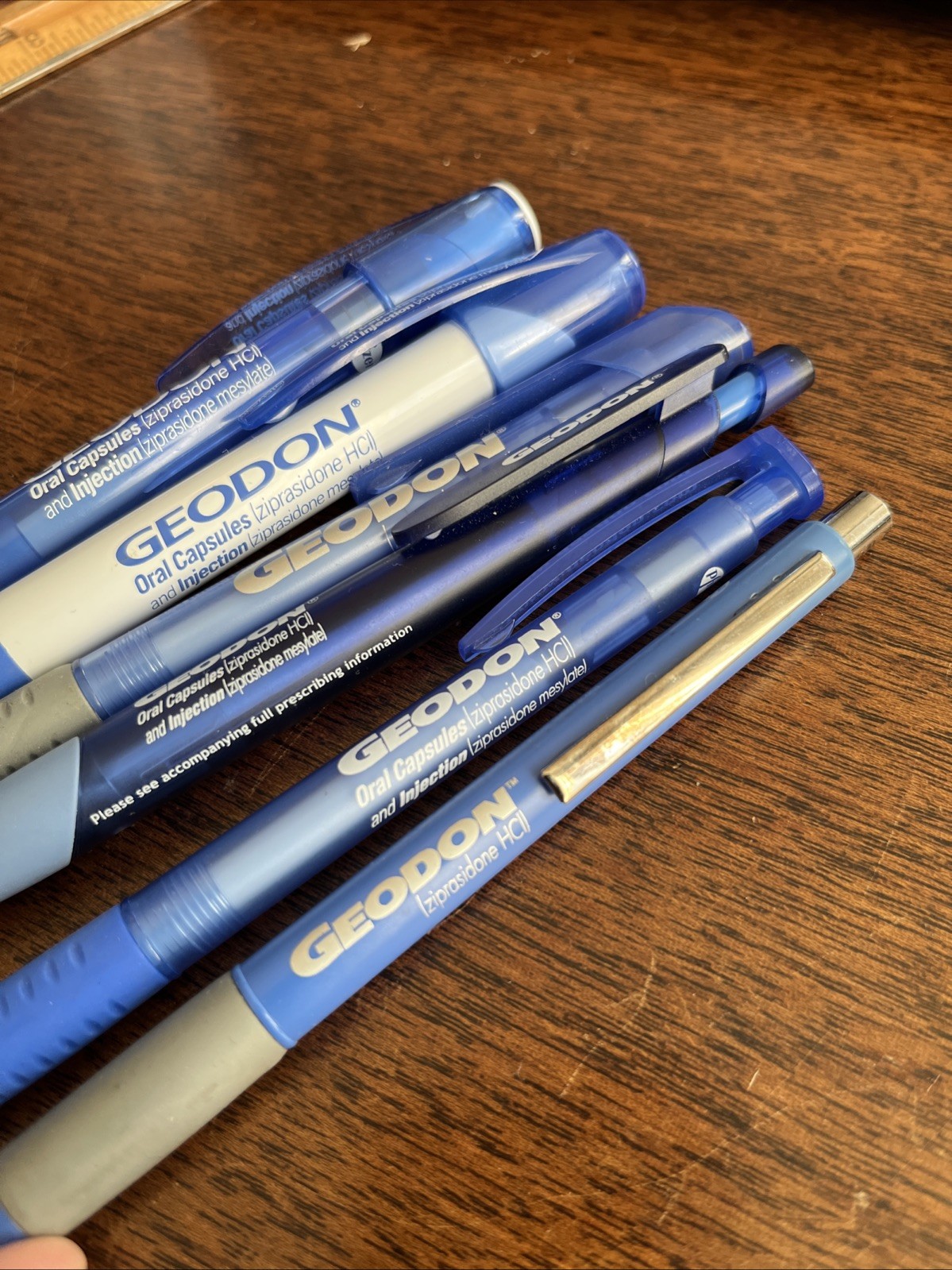 Lot of 6 Geodon Pfizer Medical Drug Rep Pharmaceutical Pens Blue White Gray Grip