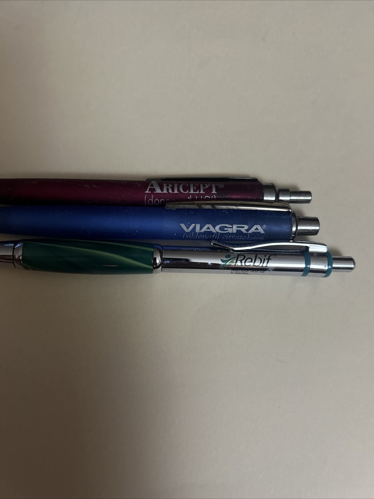 Drug Rep Pen Lot Of 3 Metal Pharmaceutical. Aricept. Viagra. Pfizer
