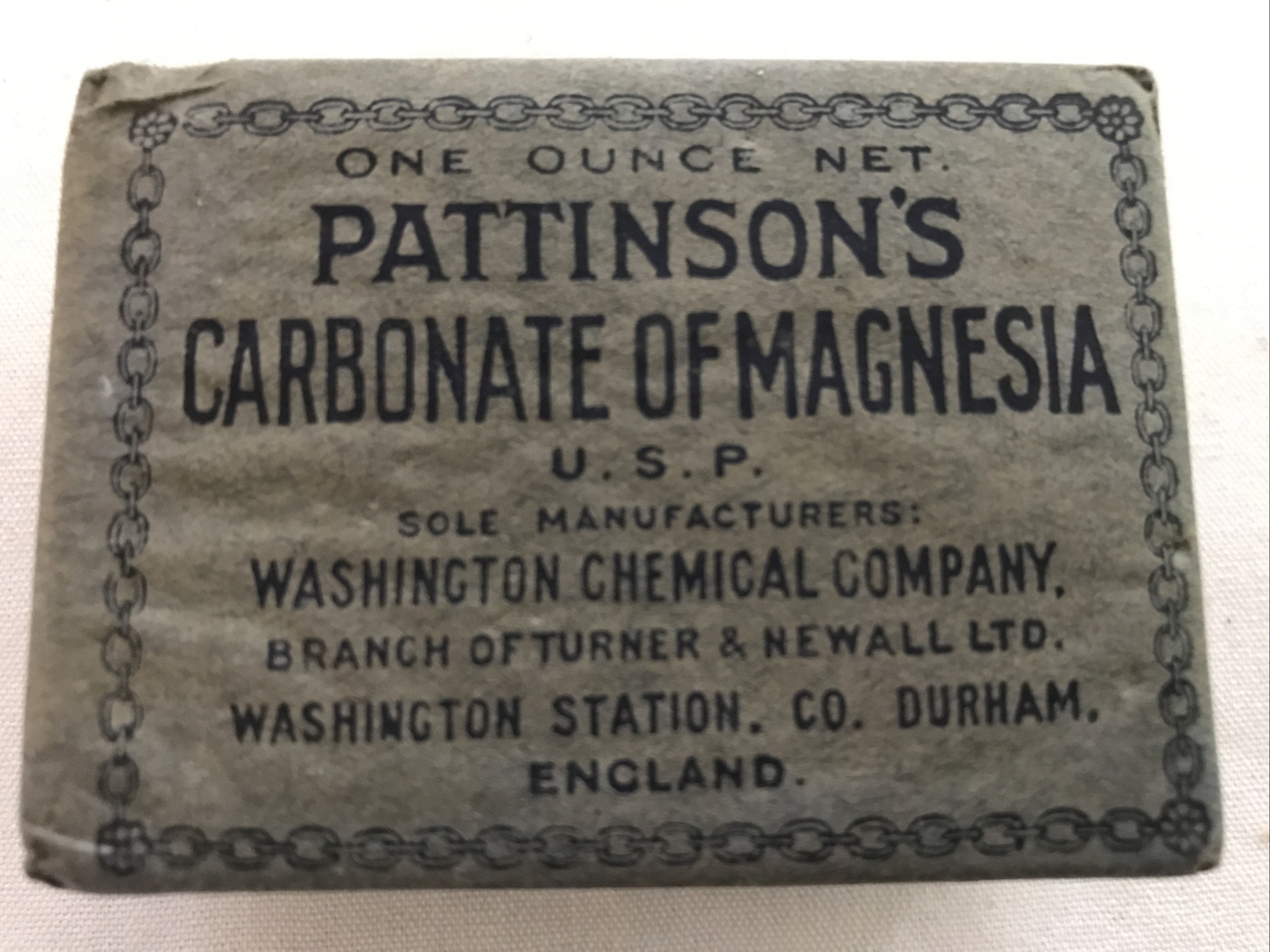 PATTINSON’S Carbonate Of Magnesia Vintage Unopened Package, Durham, England