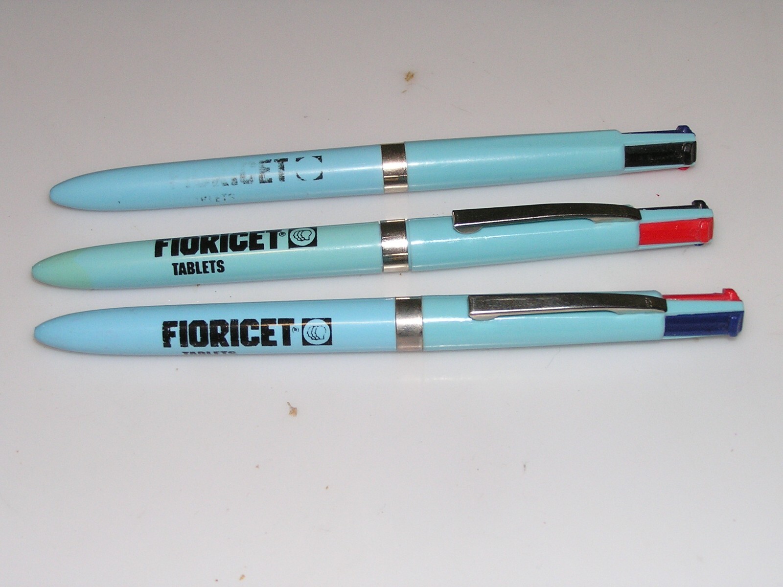 3 Fioricet Drug Rep Pharmaceutical 3 color pen Plastic blue Promo NEEDS NEW INK