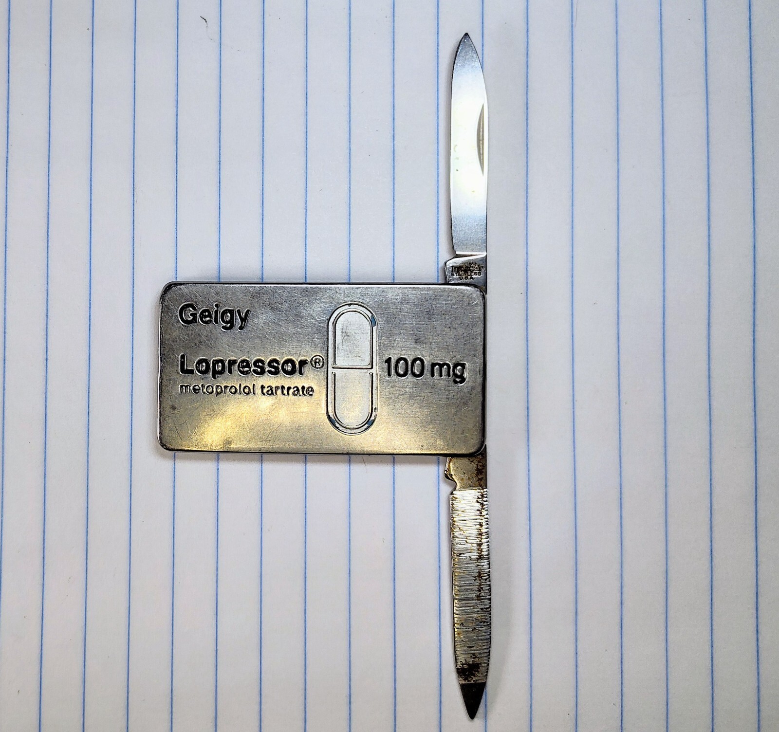 Vintage Imperial Pocket Knife Advertising Geigy Lopressor Pharmaceutical Drugs 