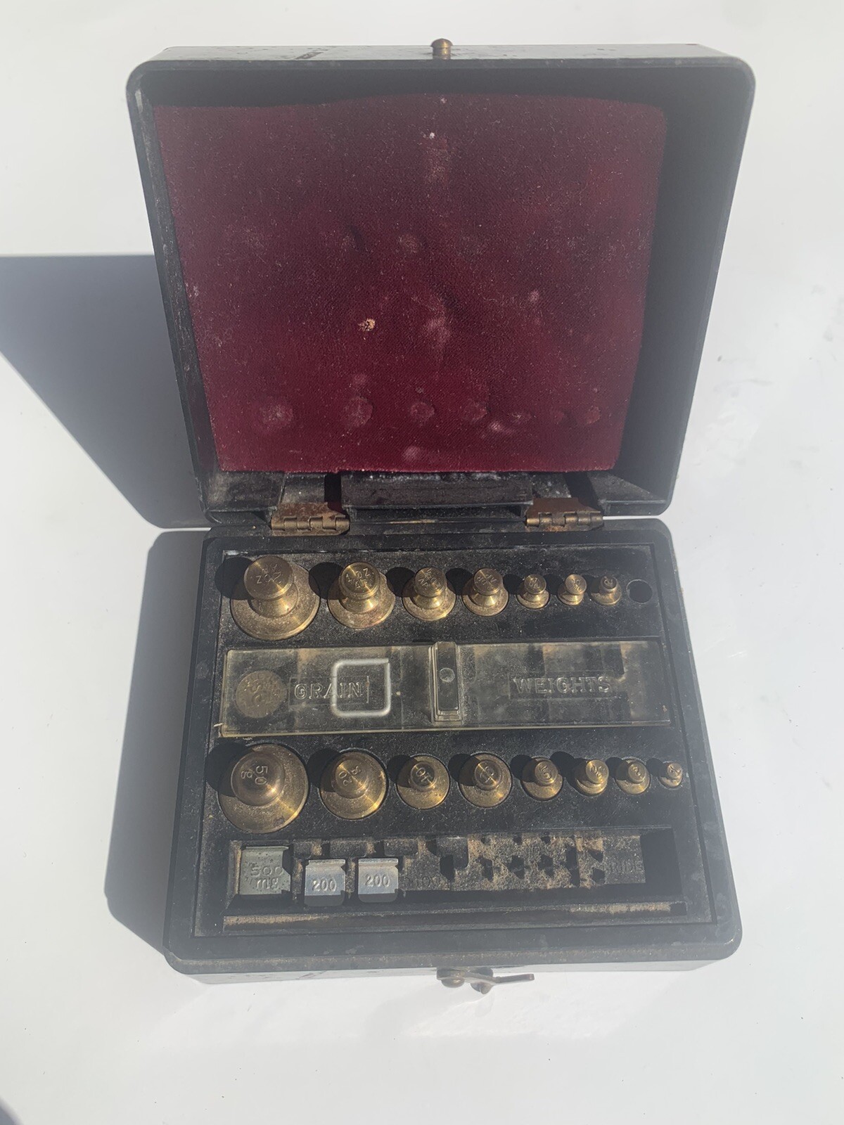 Vintage Bristol Myers Set of Pharmacutical Brass Weights in Original Box