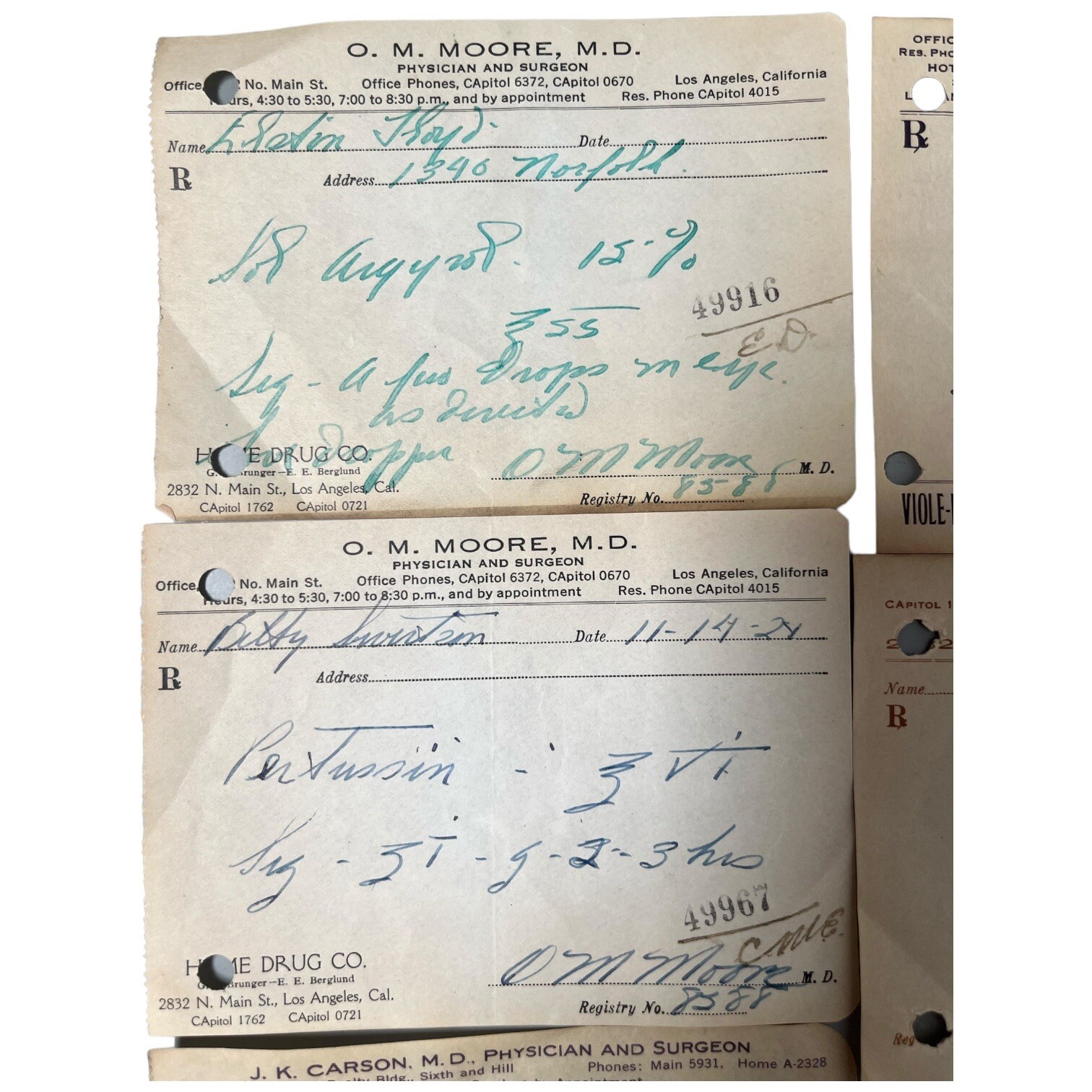 1910s 1920s Pharmaceutical Doctor Drug Prescription 7 Medical Script Los Angeles
