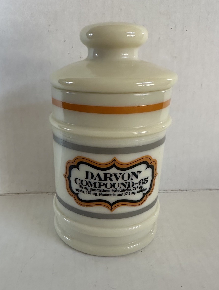 Vintage RX Apothecary Jar DARVON Compound-65 Opaque Glass Pharmacy Drug Store