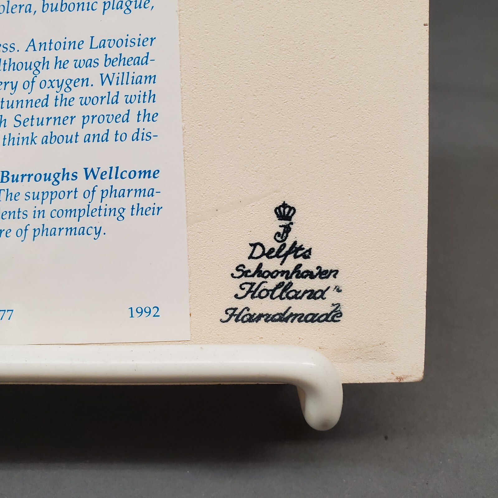 Burroughs Wellcome Co. Pharmacy Program Commemorative Porcelain Tile Holland