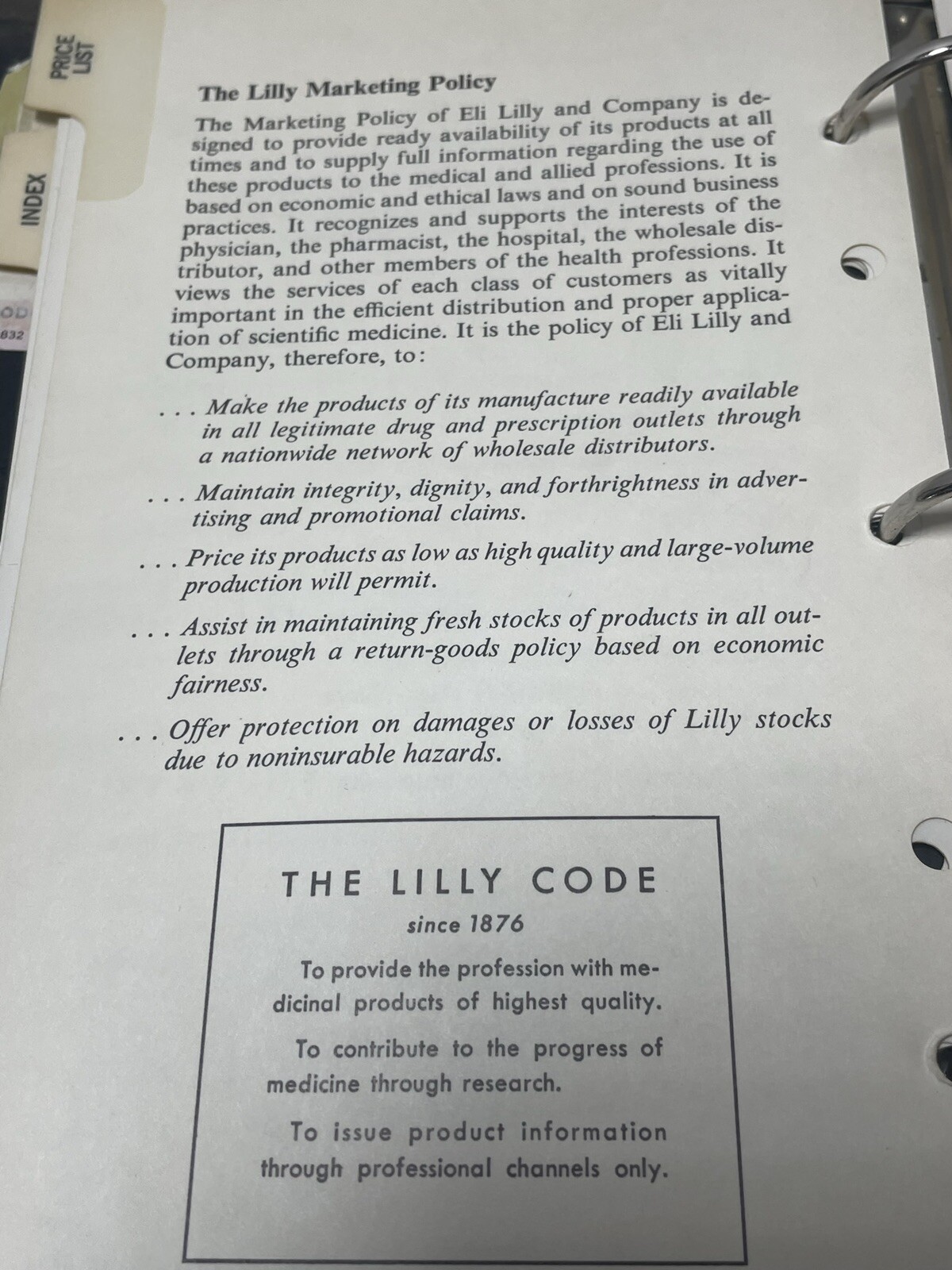 Eli Lilly Pharmacy Marketing reference book 1983 Med Price List vintage Rhodes