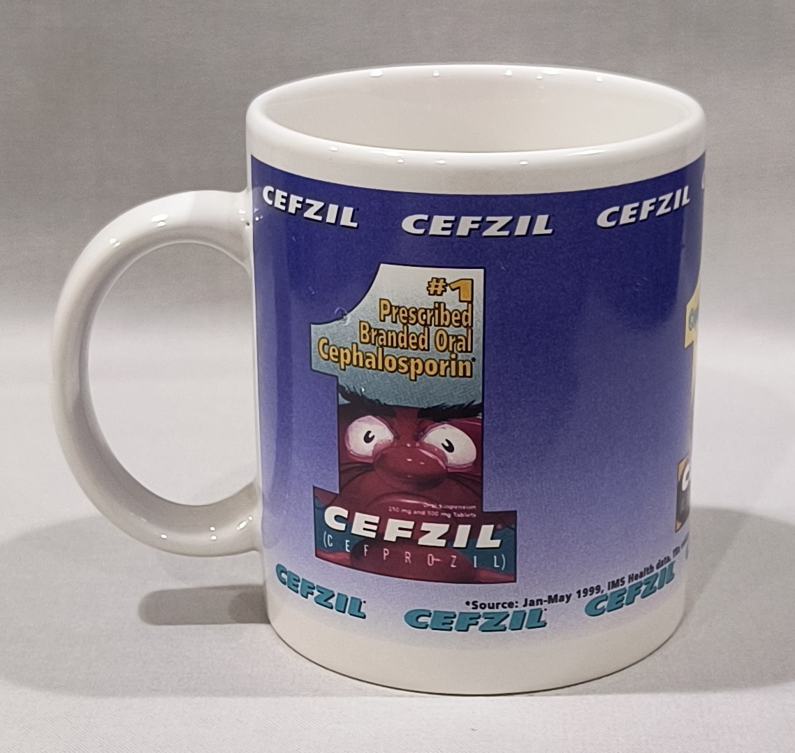 Vintage CEFZIL Cephalosporin Pharma Drug Rep Advertising Coffee Cup Mug