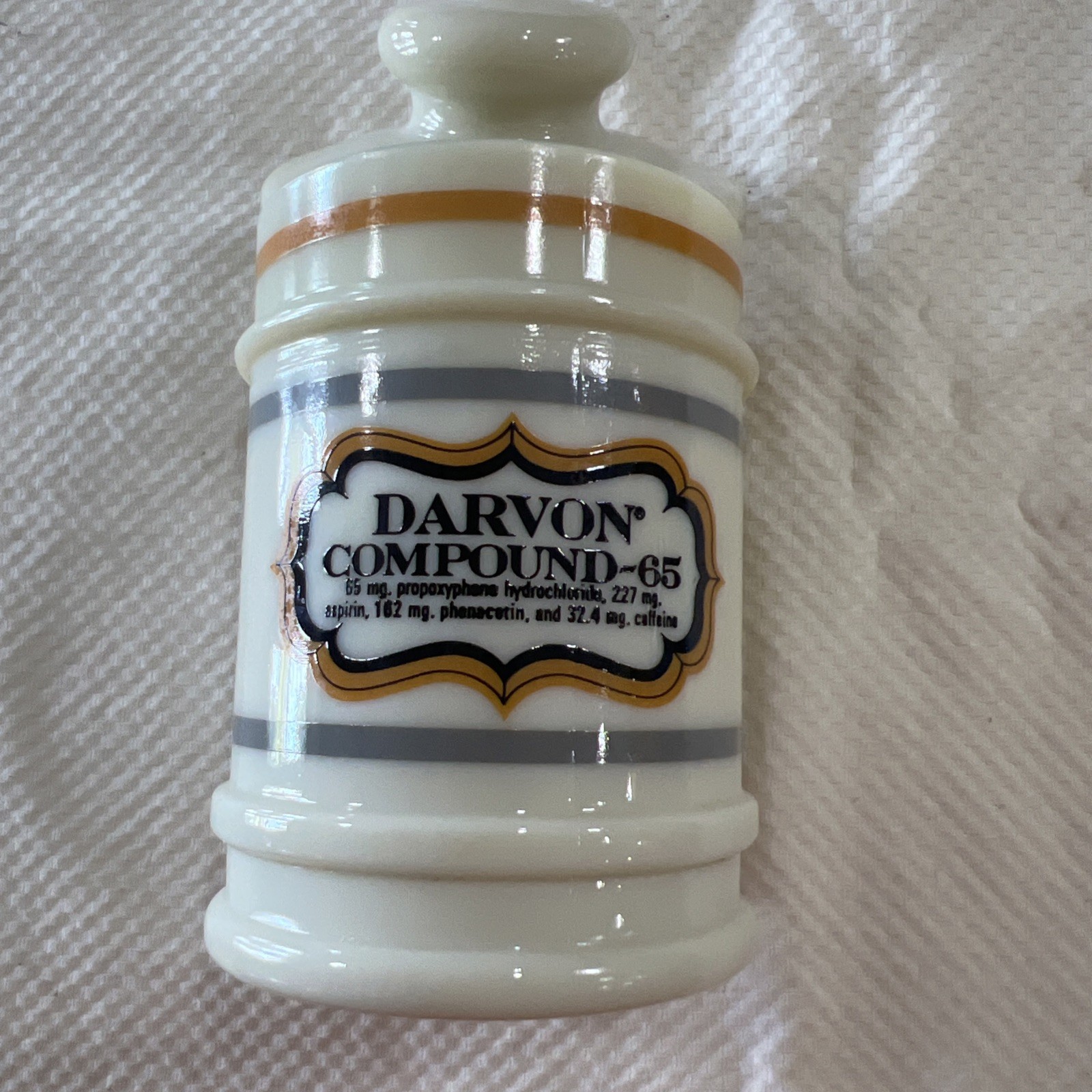 Vintage Darvon Compound-65 Apothecary Pharmaceutical Custard Glass Jar with Lid