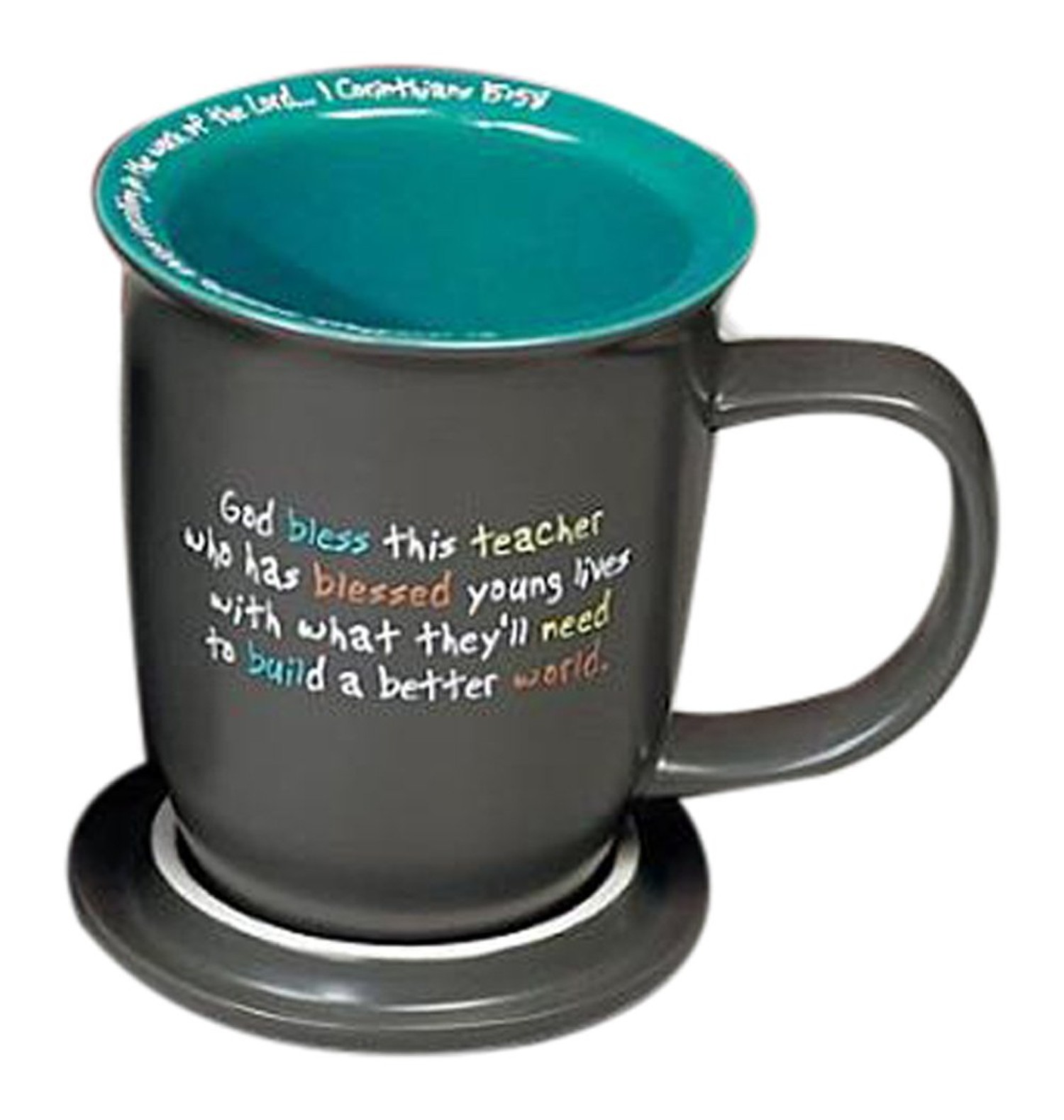Abbey Gift Teacher Ceramic Mug & Coaster Set Mug, 2 Piece, Gray 14 Ounces