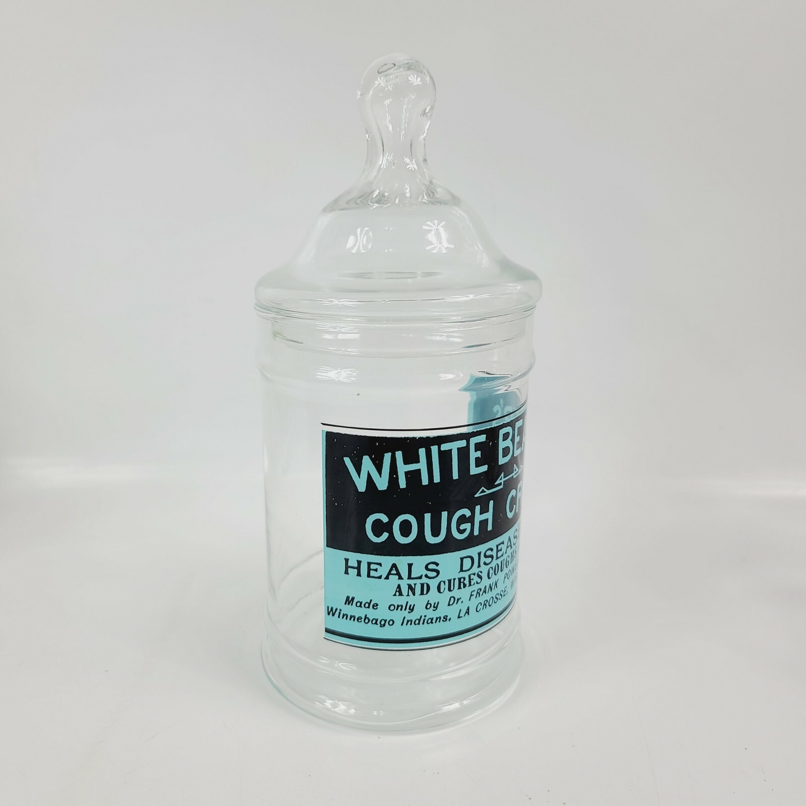 UNIQUE Apothecary Glass JAR DR POWELL White Beavers Cough Cream LACROSSE WI RARE