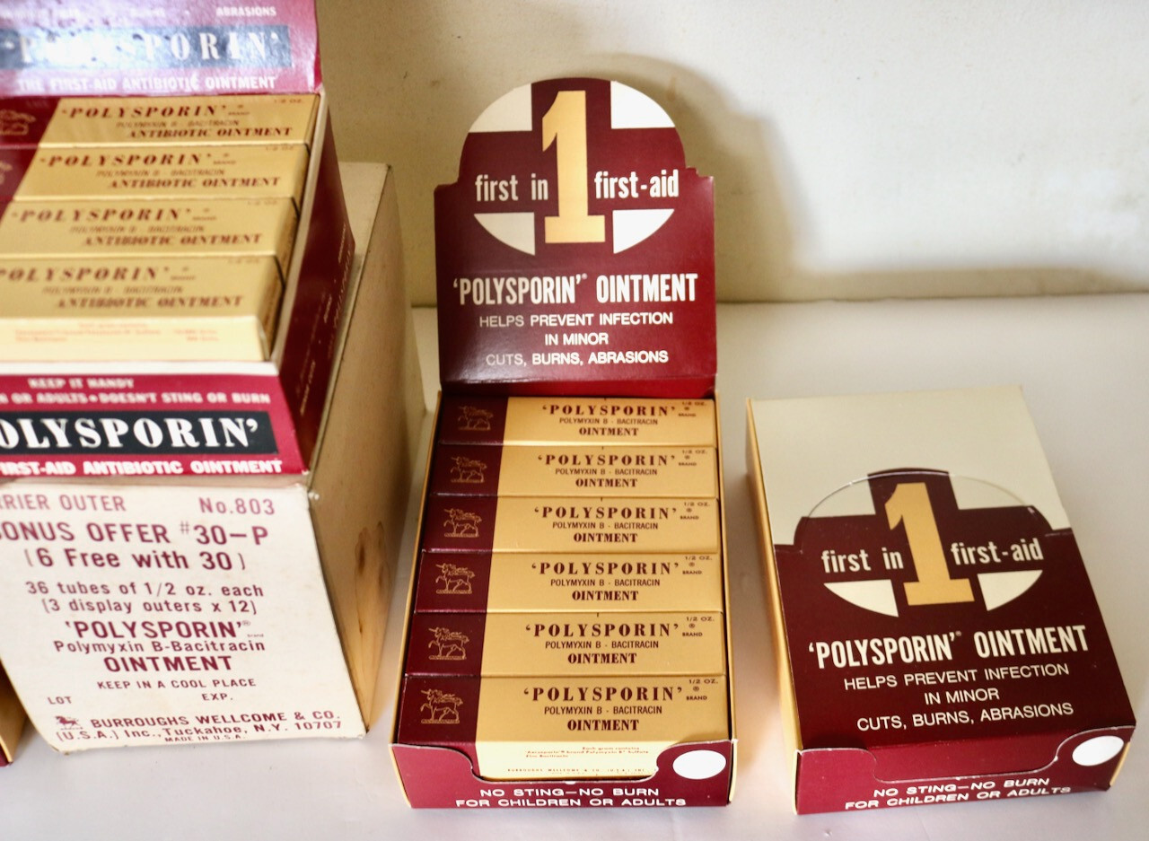 POLYSPORIN vintage EMPTY display lot promo Burroughs Wellcome