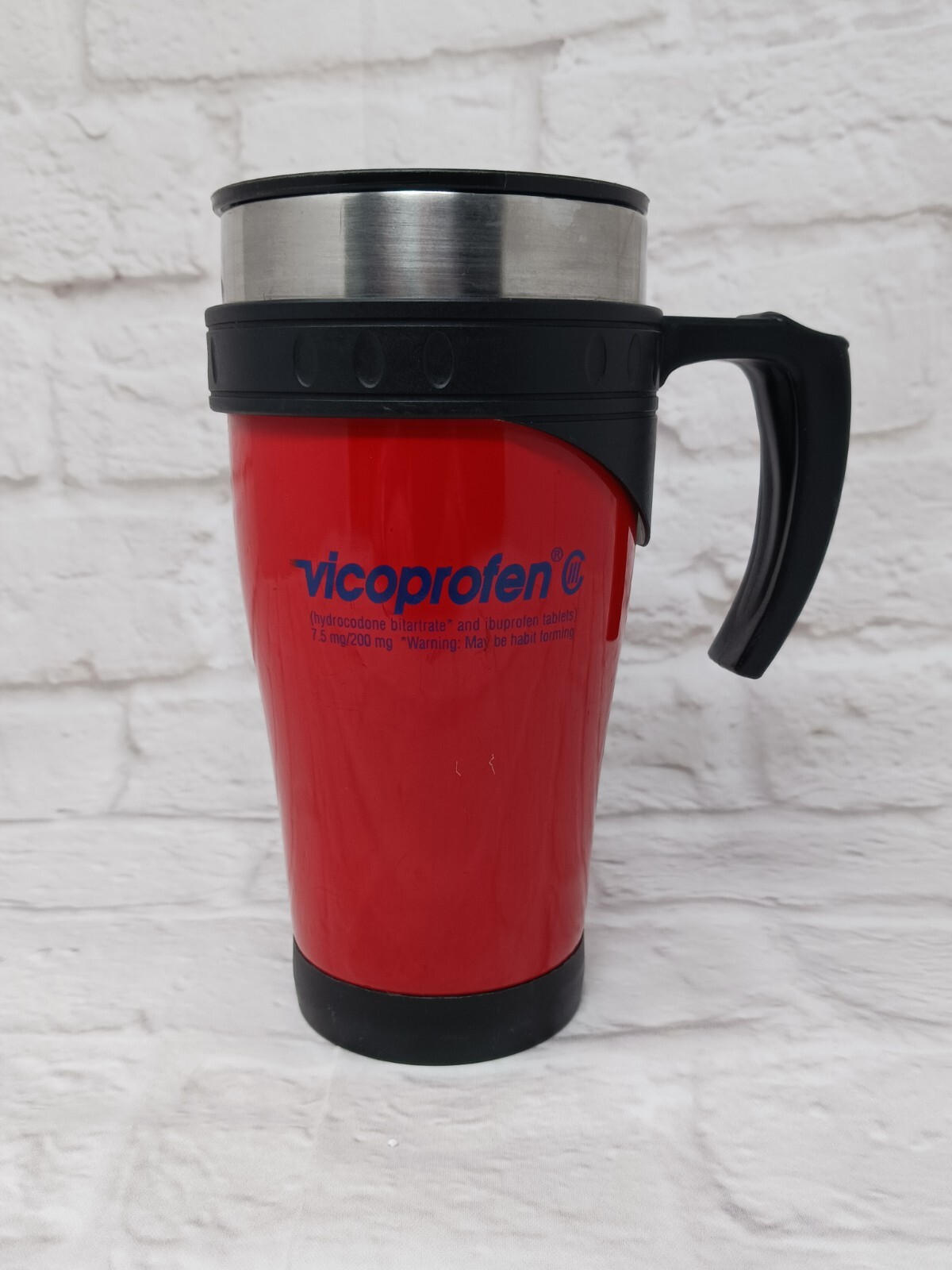 Vicoprofen Travel Stainless Steel Coffee Mug Prescription Drug Promotion RARE