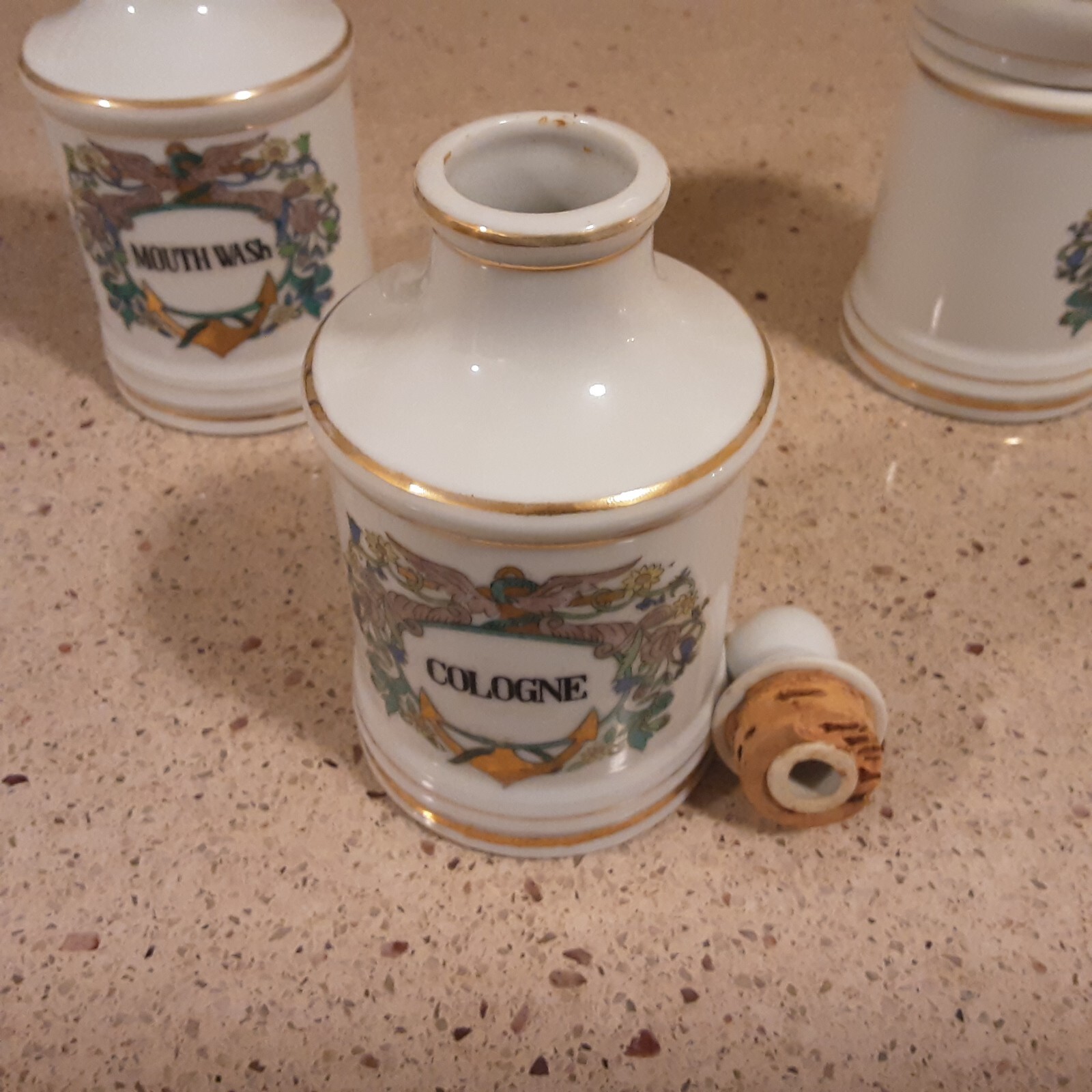 Set of 3 Vintage Ceramic Apothecary Pharmacy Jars with Lids
