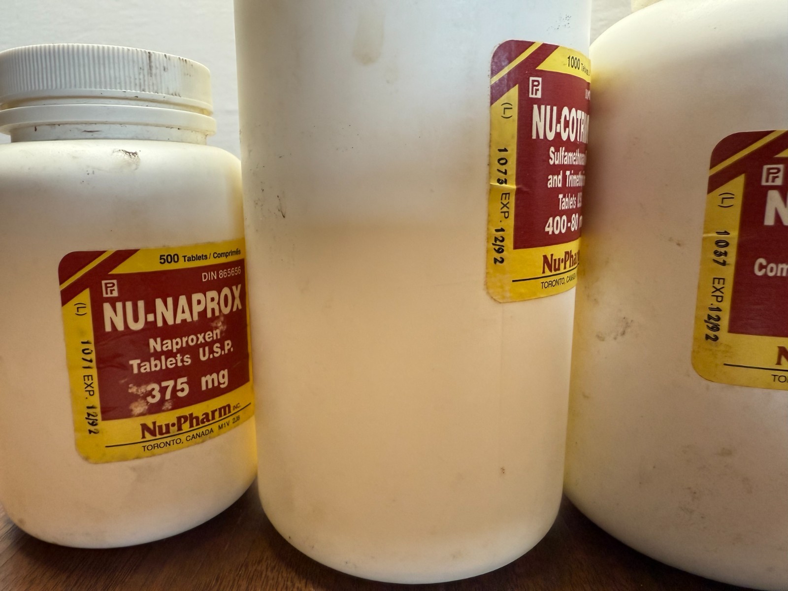 nu-pharm vintage Pharmacutical mug pen empty bottle Naprox Cimet Cotrimox Bundle