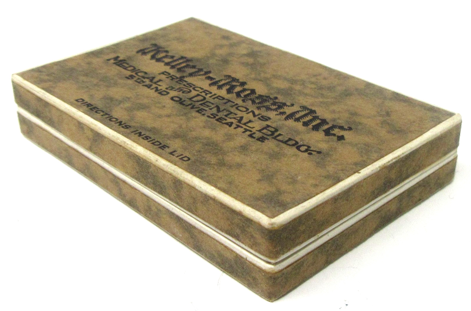 brown 1937 PRESCRIPTION BOX Kelley-Ross Inc Pharmacy Seattle Wash. DR. UNDERWOOD