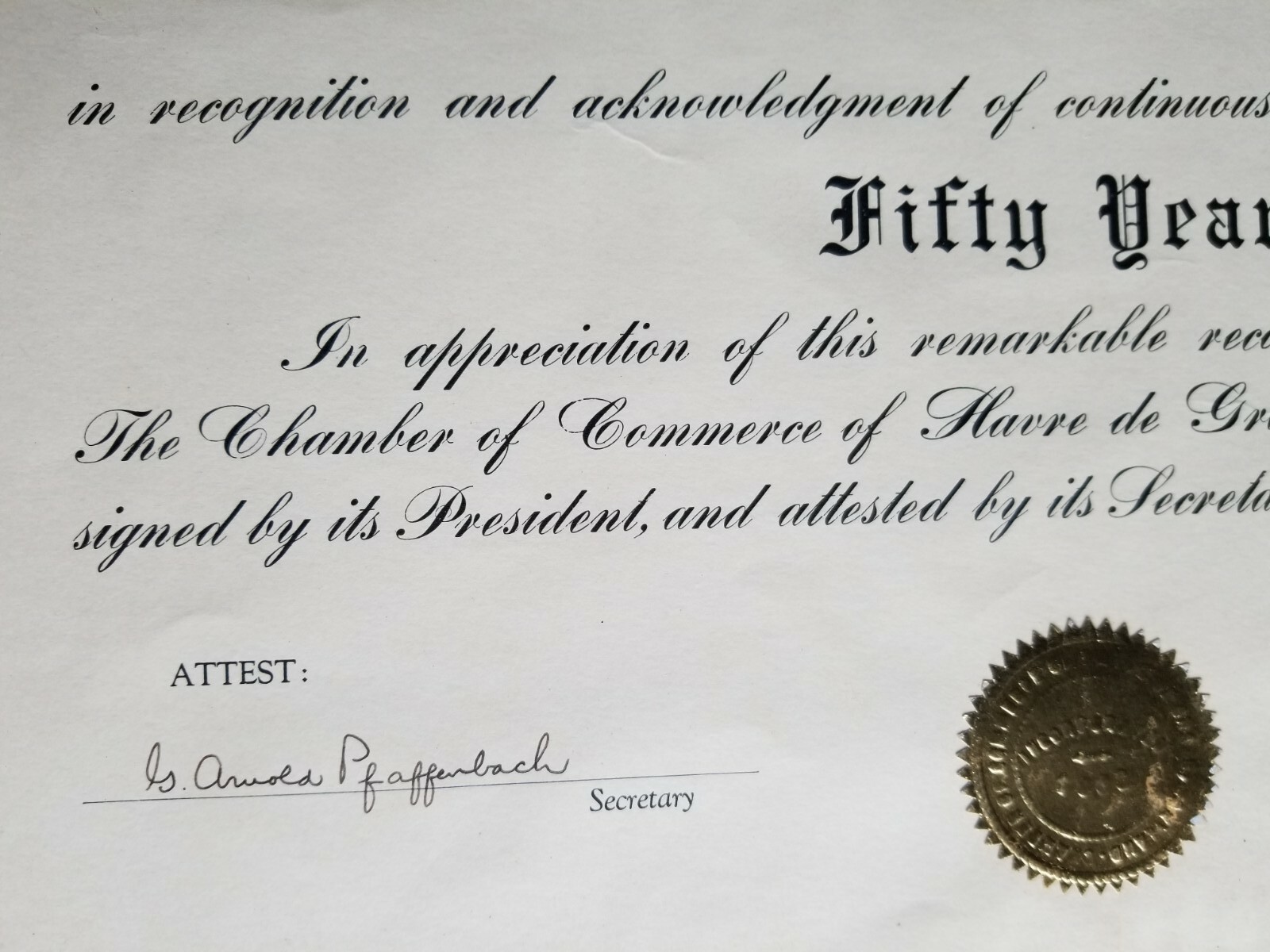1941 GREEN’S PHARMACY Havre De Grace Maryland Chamber of Commerce 50 Year Award