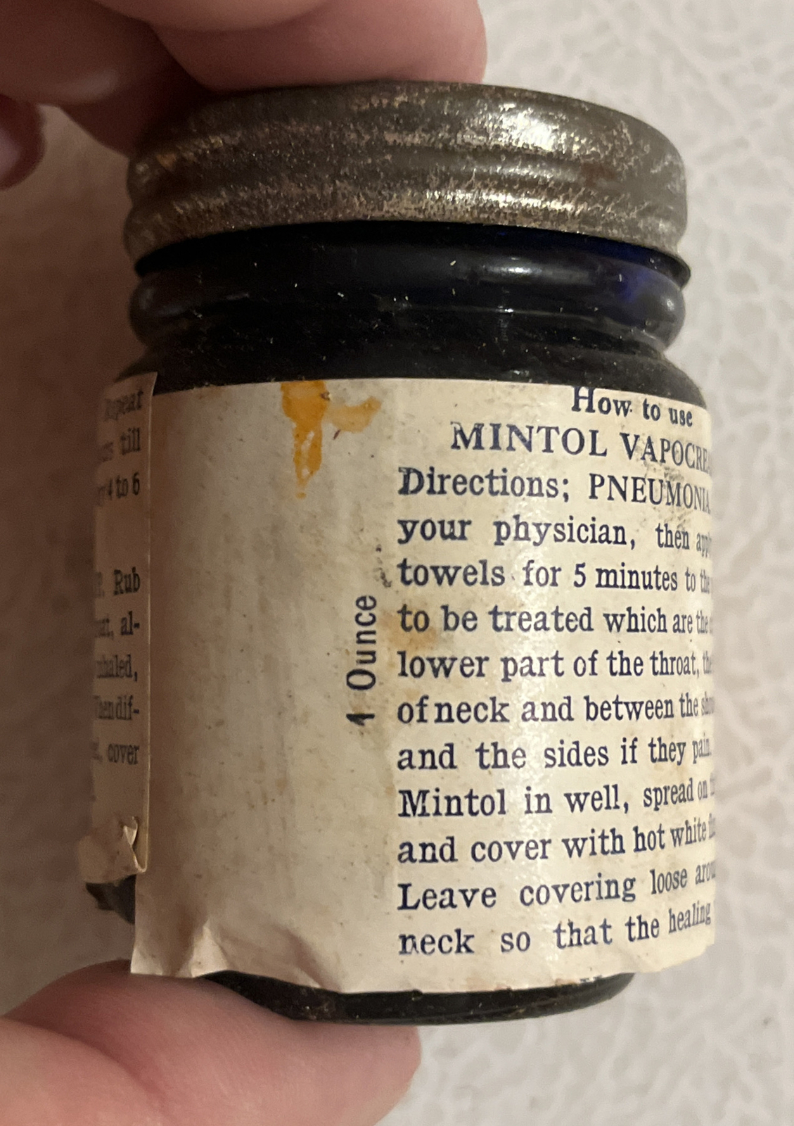 Vintage 1930s Mintol Vapor Medicine Cream Jar NOS Full Box Malden Ma