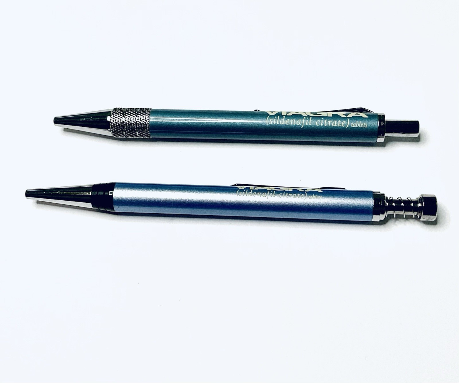 VIAGRA DRUG REP PENS HEAVY METAL RETRACTABLE REFILLABLE LOT OF 2 METALLIC